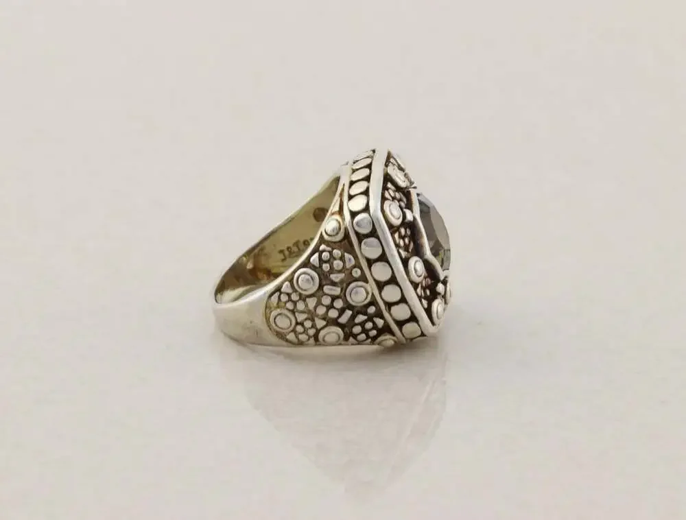 Sterling Silver Smoky Brown Cubic Zirconia Ring Chunky Bold Unique Size 6 1/2